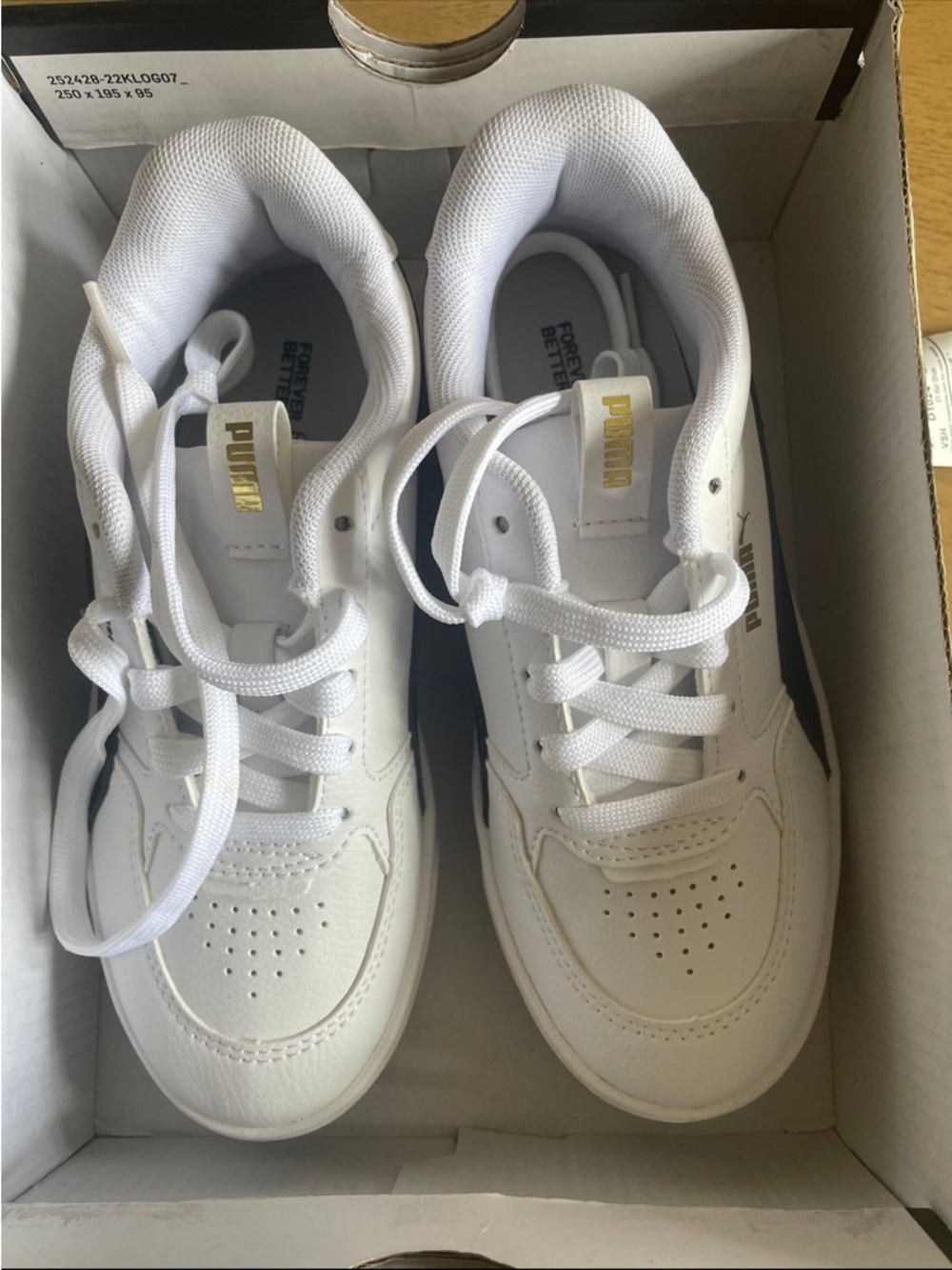 Puma Kids White Low-Top Sneakers with Gold Logo